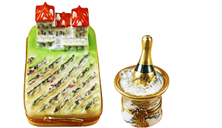 This is selection of elegant porcelain Limoges Boxes having themes that display those beverages of choice. Beautiful Wine and Spirits limoges porcelain hand made in Limoges, France.